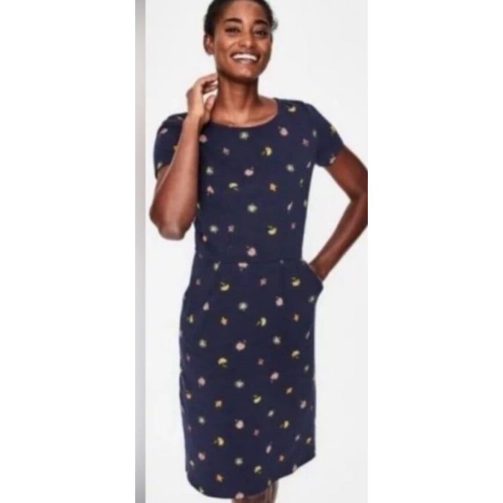 Boden Phoebe Navy Blue Floral Cotton Sheath Dress Size 8R - Picture 3 of 9